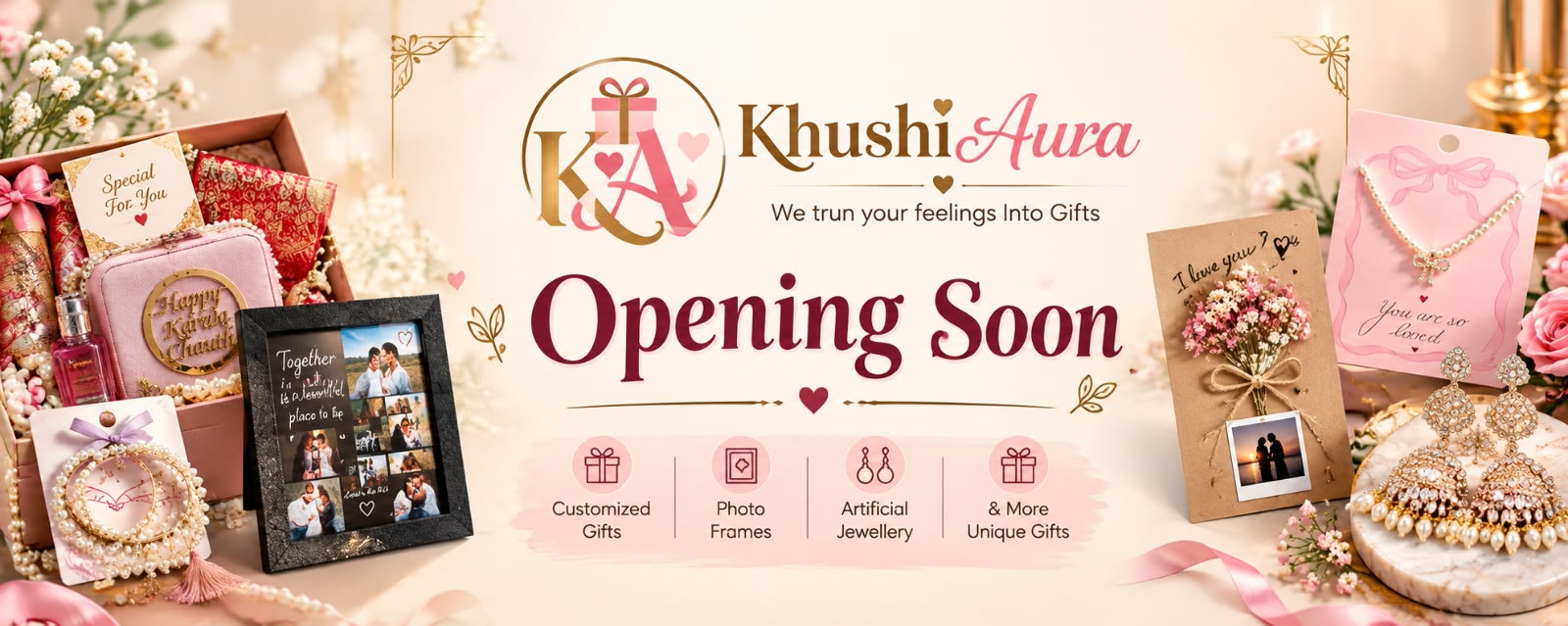 Khushi Aura is opening soon — personalized gifts, photo frames, and hampers